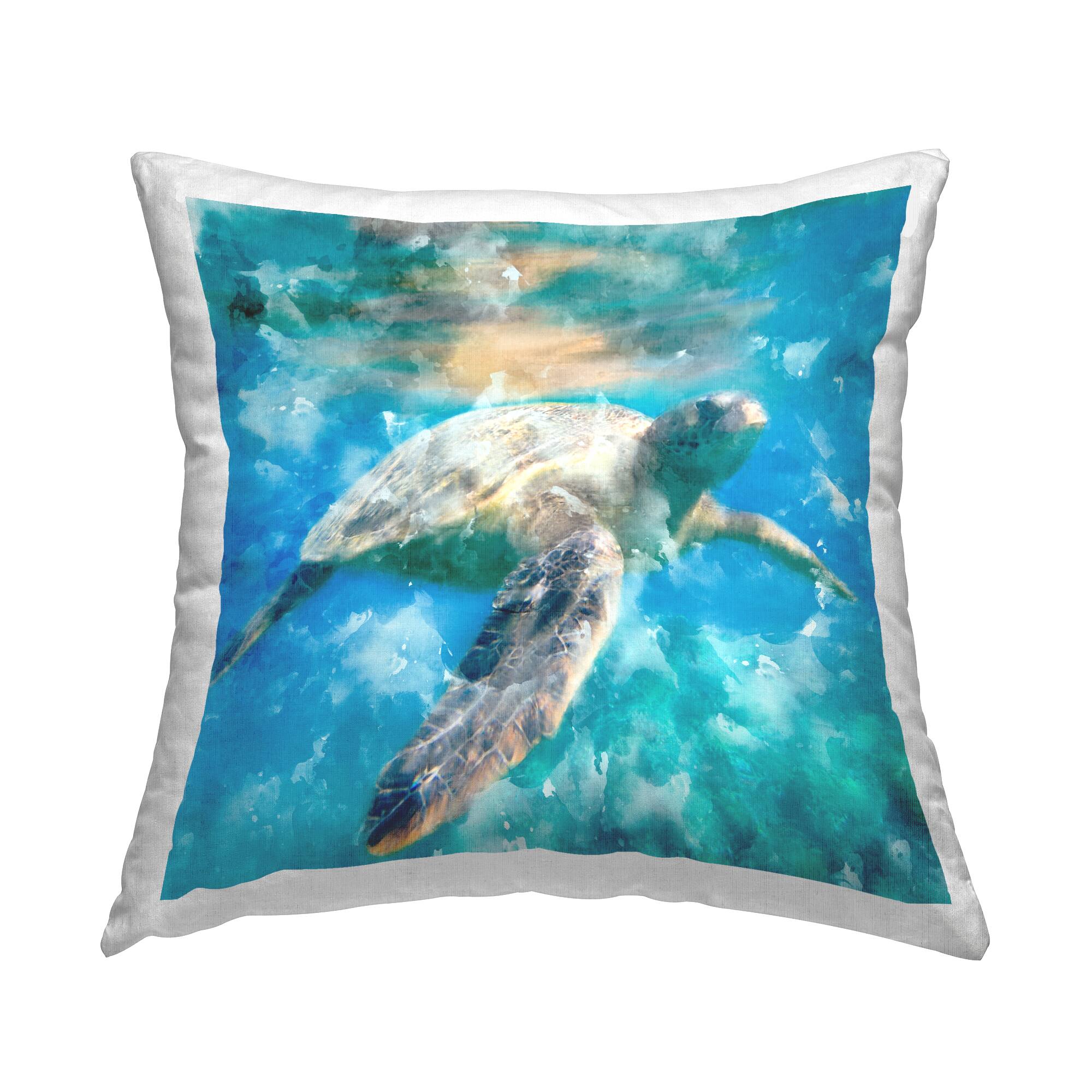 Stupell Industries Swimming Sea Turtle Aquatic Reptile Design Throw Pillow 18" x 18"
